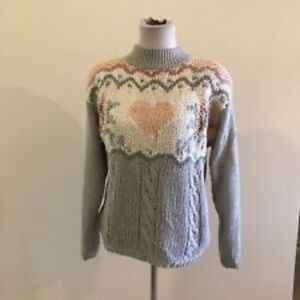 Vtg Ivy Club Classics Light Blue Pullover Sweater, Flowers & Hearts, Women’s S.